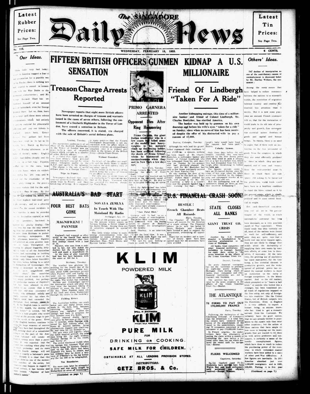 Miniature of Singapore Daily News 15 February 1933