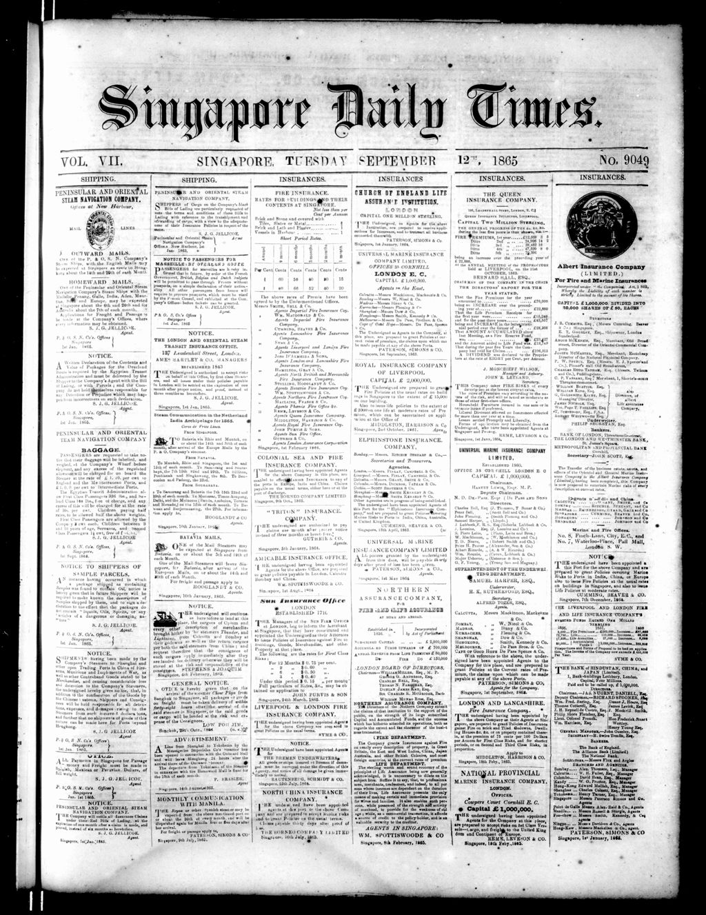 Miniature of Singapore Daily Times 12 September 1865