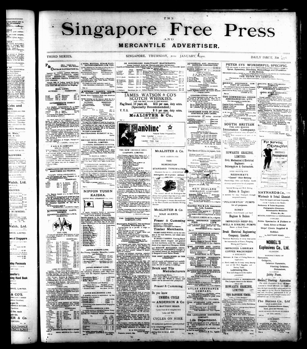 Miniature of Singapore Free Press and Mercantile Advertiser 11 January 1900