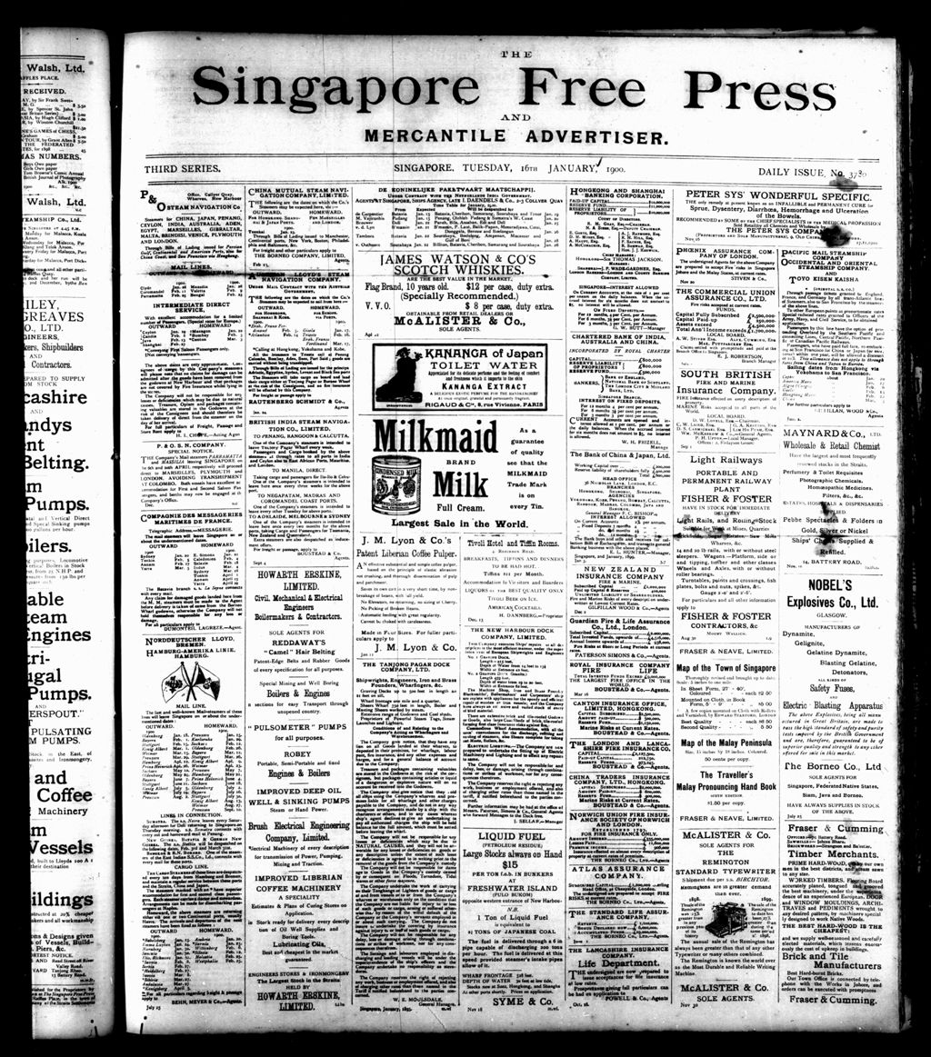 Miniature of Singapore Free Press and Mercantile Advertiser 16 January 1900