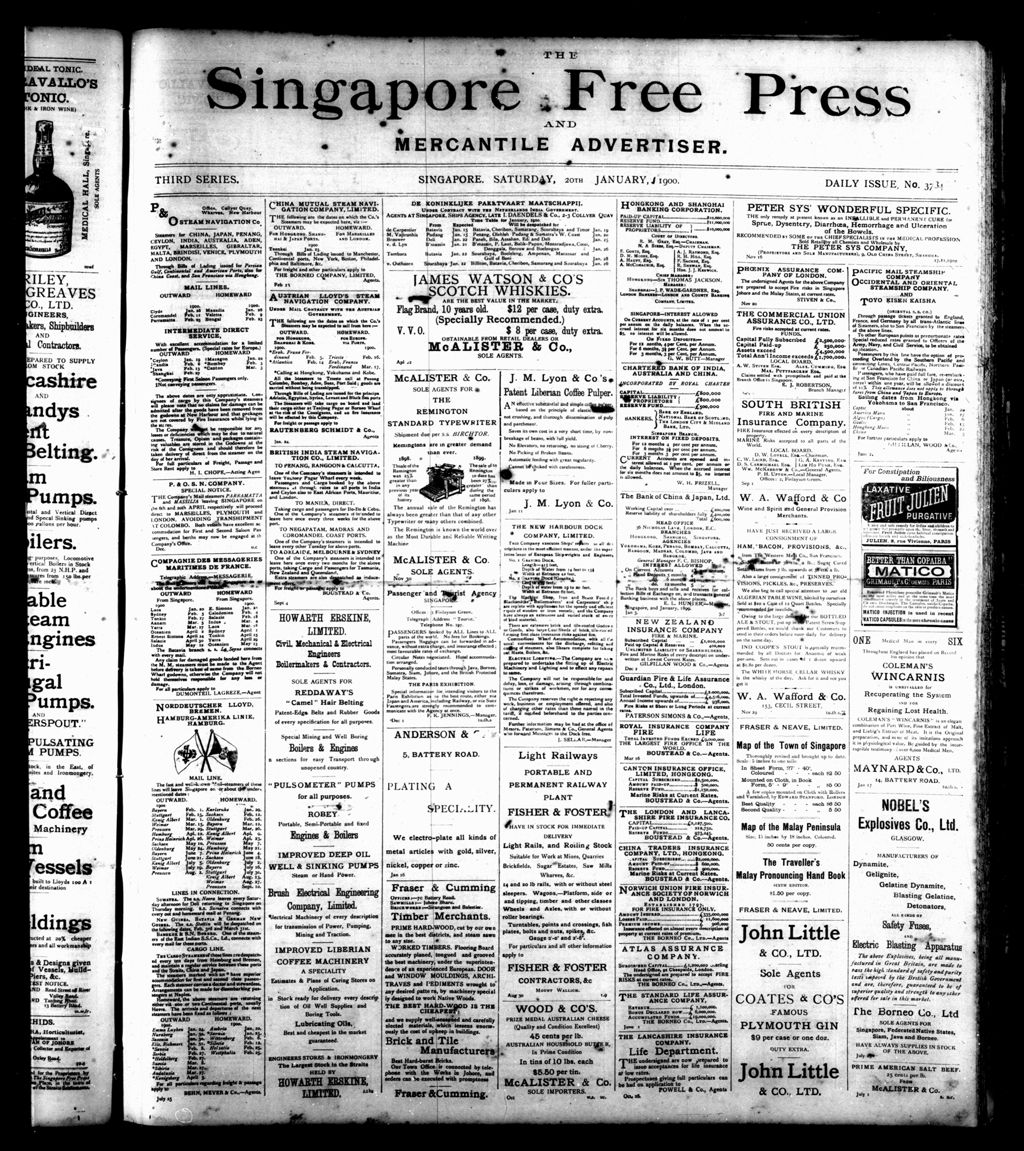 Miniature of Singapore Free Press and Mercantile Advertiser 20 January 1900