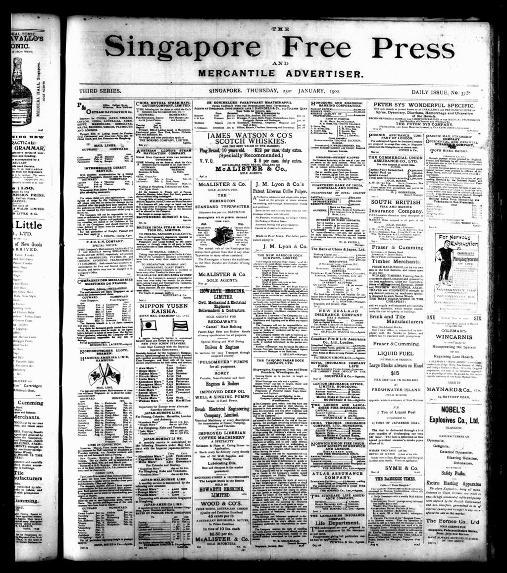 Miniature of Singapore Free Press and Mercantile Advertiser 25 January 1900