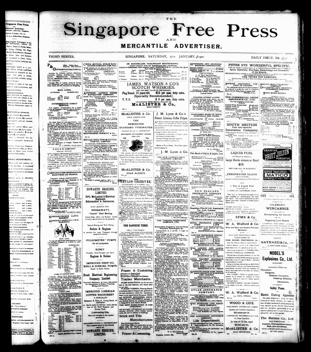 Miniature of Singapore Free Press and Mercantile Advertiser 27 January 1900