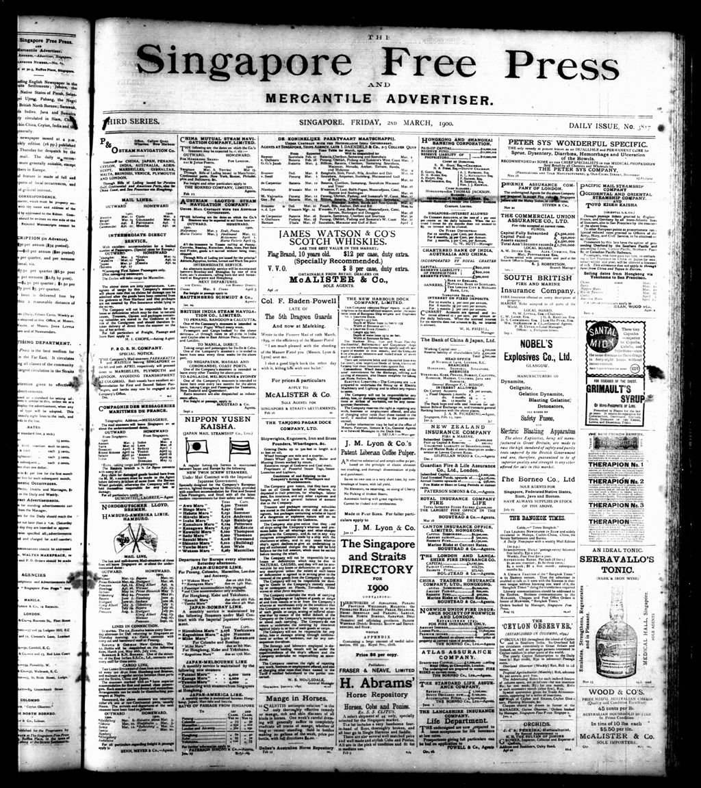 Miniature of Singapore Free Press and Mercantile Advertiser 02 March 1900