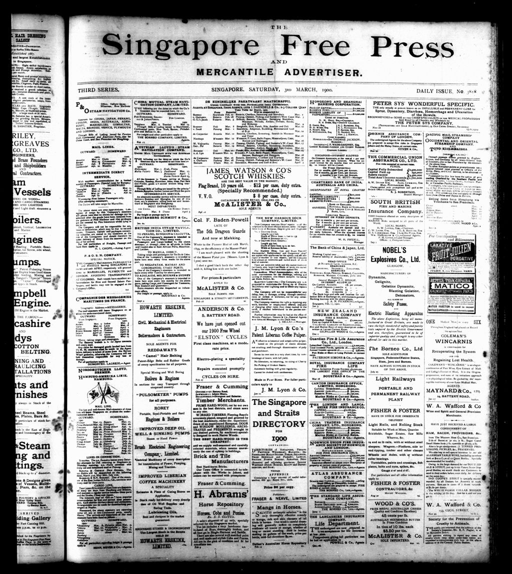 Miniature of Singapore Free Press and Mercantile Advertiser 03 March 1900