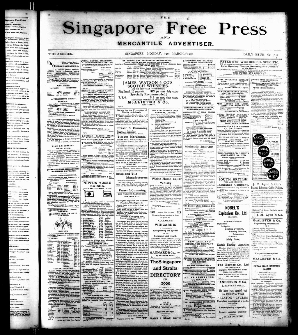 Miniature of Singapore Free Press and Mercantile Advertiser 19 March 1900