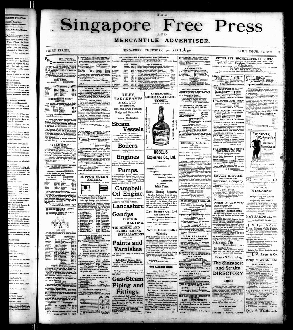 Miniature of Singapore Free Press and Mercantile Advertiser 05 April 1900