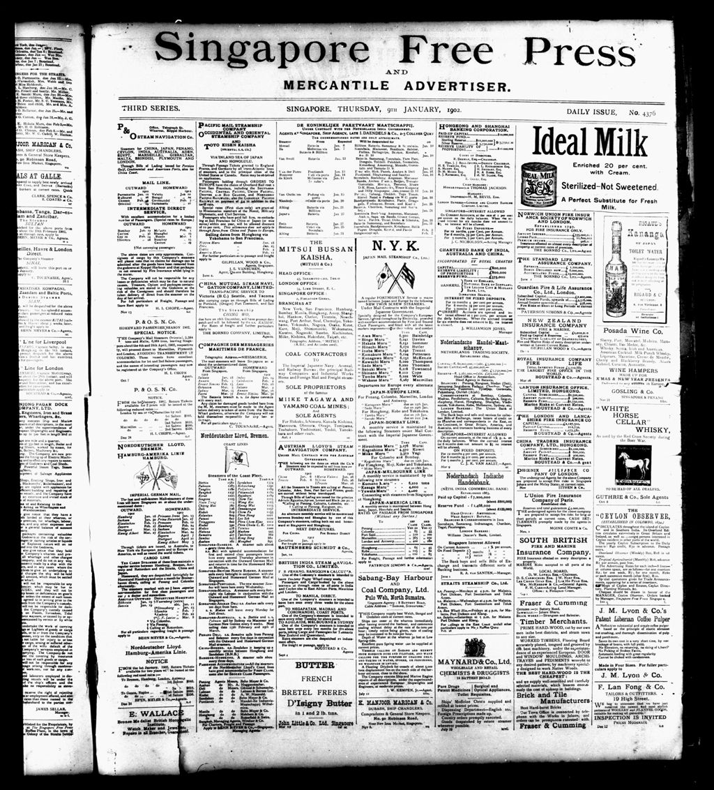 Miniature of Singapore Free Press and Mercantile Advertiser 09 January 1902