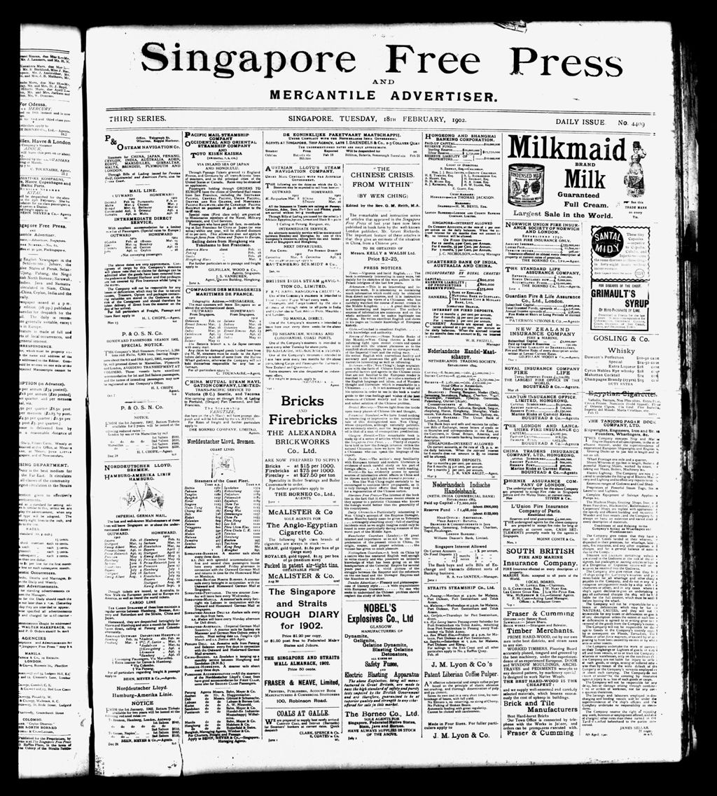 Miniature of Singapore Free Press and Mercantile Advertiser 18 February 1902