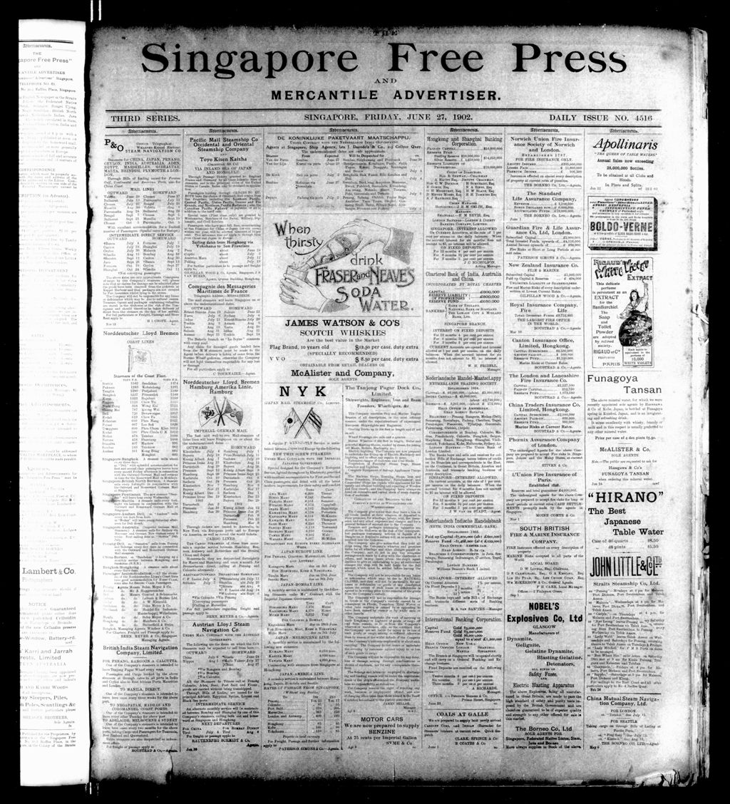 Miniature of Singapore Free Press and Mercantile Advertiser 27 June 1902