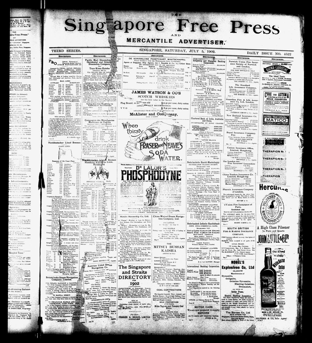 Miniature of Singapore Free Press and Mercantile Advertiser 05 July 1902