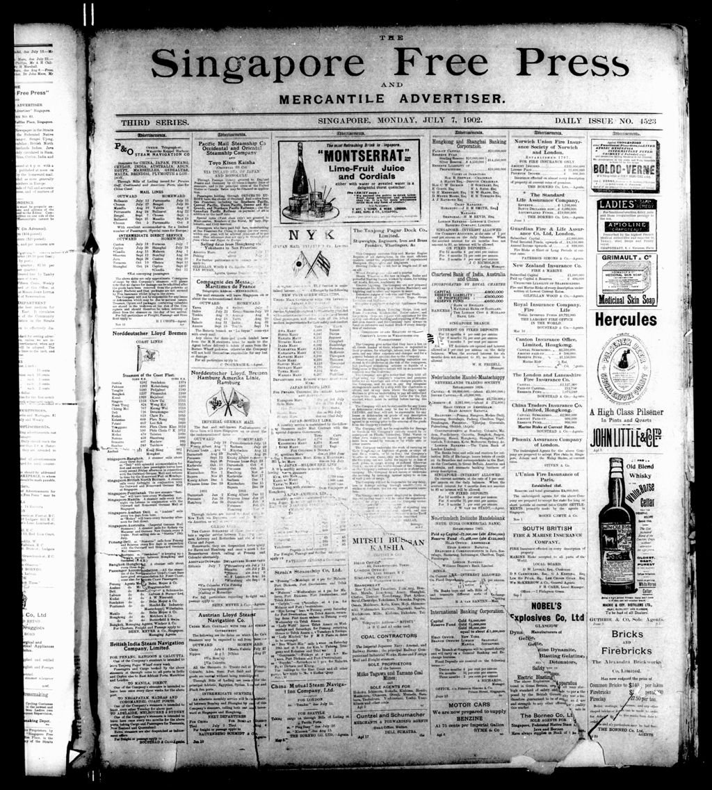 Miniature of Singapore Free Press and Mercantile Advertiser 07 July 1902