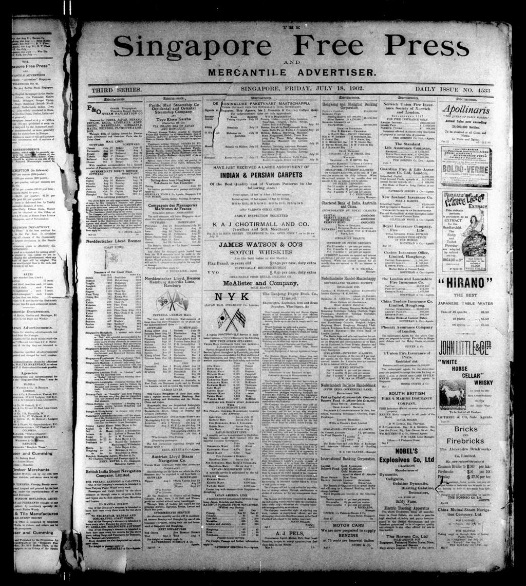 Miniature of Singapore Free Press and Mercantile Advertiser 18 July 1902