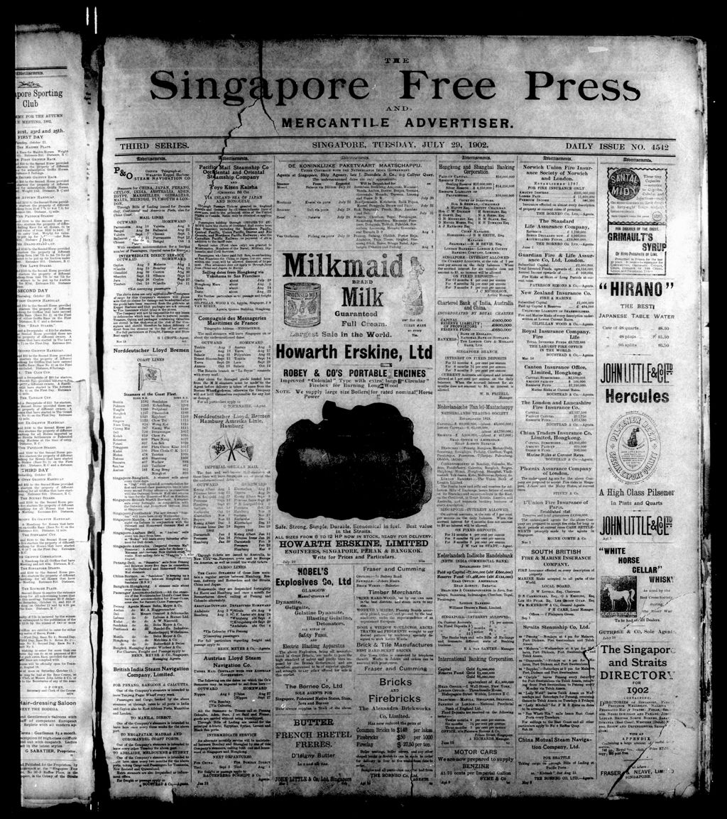 Miniature of Singapore Free Press and Mercantile Advertiser 29 July 1902