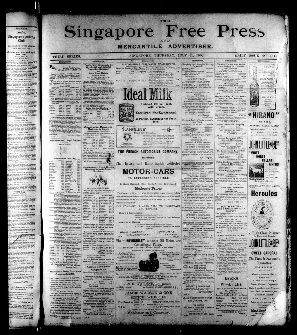 Miniature of Singapore Free Press and Mercantile Advertiser 31 July 1902