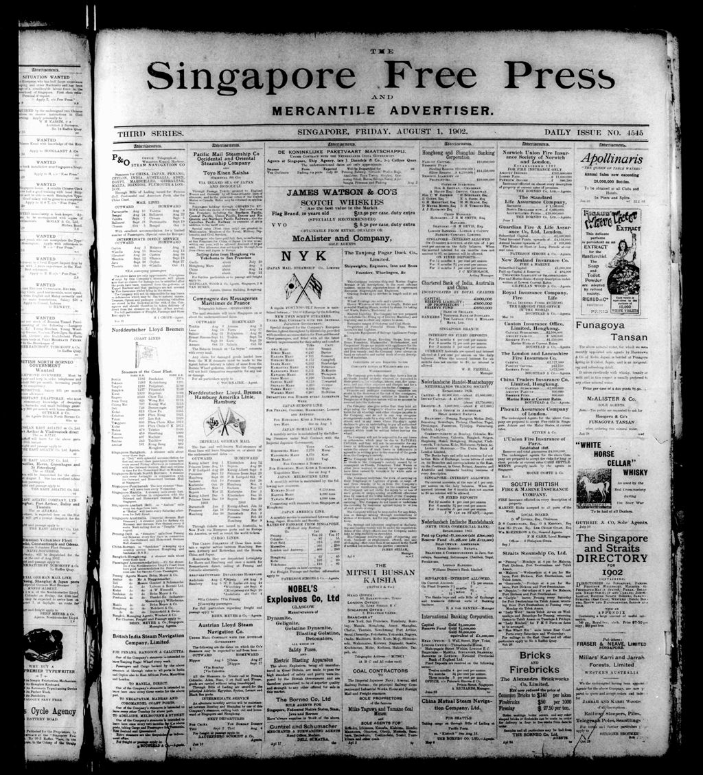 Miniature of Singapore Free Press and Mercantile Advertiser 01 August 1902