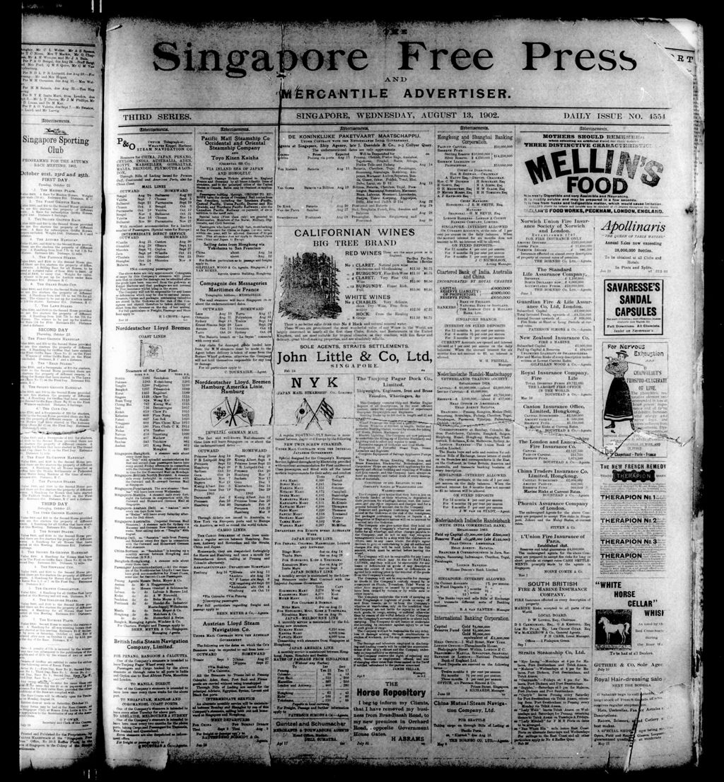 Miniature of Singapore Free Press and Mercantile Advertiser 13 August 1902