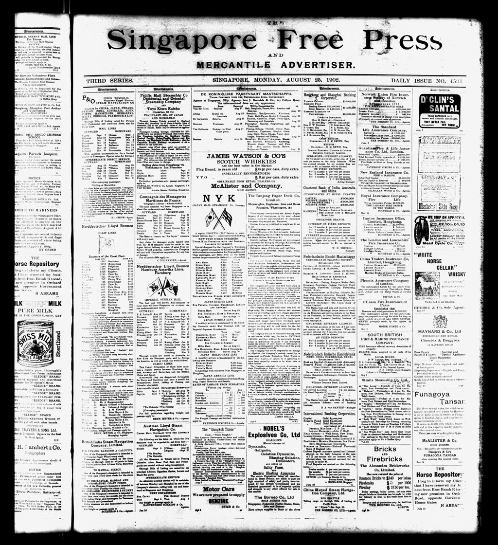 Miniature of Singapore Free Press and Mercantile Advertiser 25 August 1902