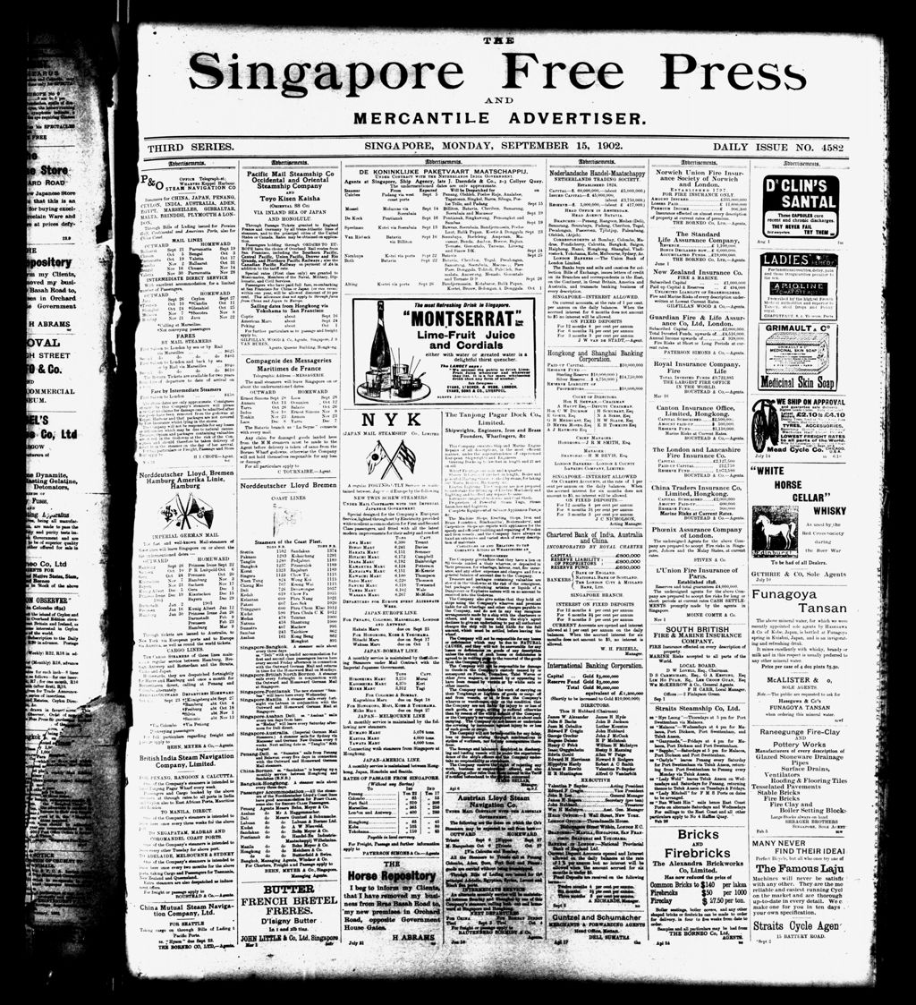 Miniature of Singapore Free Press and Mercantile Advertiser 15 September 1902