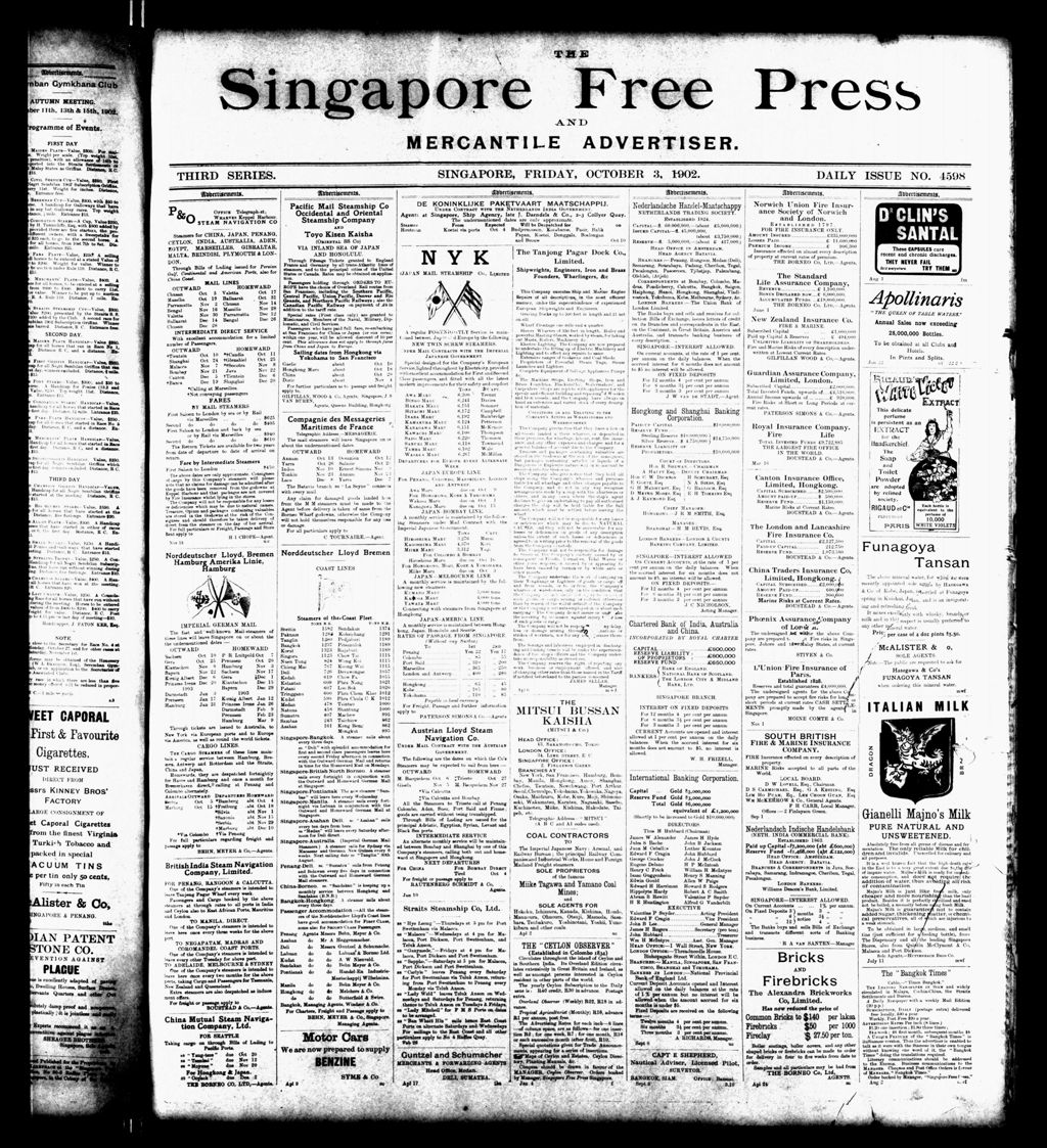 Miniature of Singapore Free Press and Mercantile Advertiser 03 October 1902