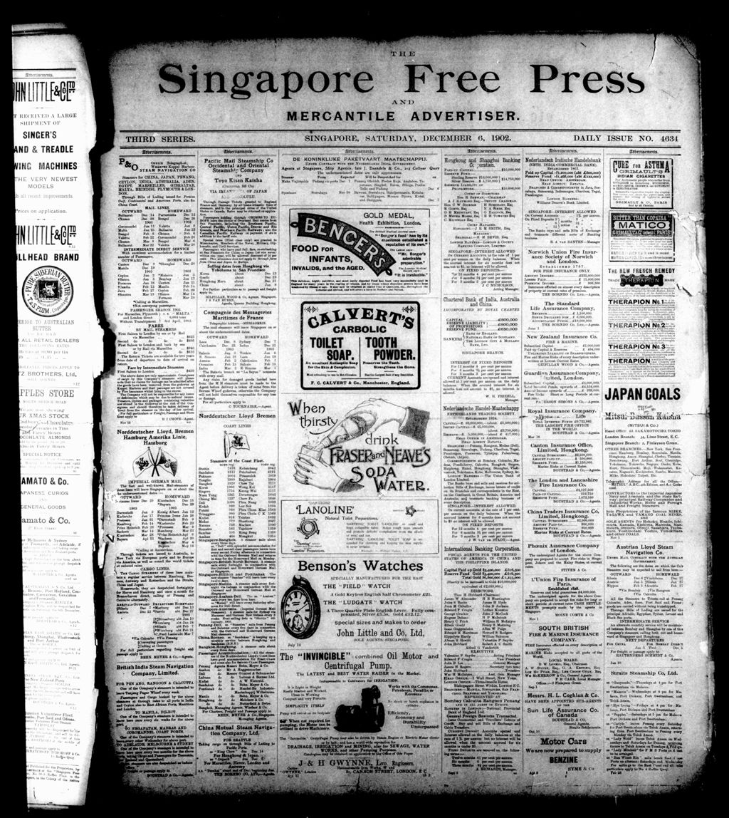 Miniature of Singapore Free Press and Mercantile Advertiser 06 December 1902