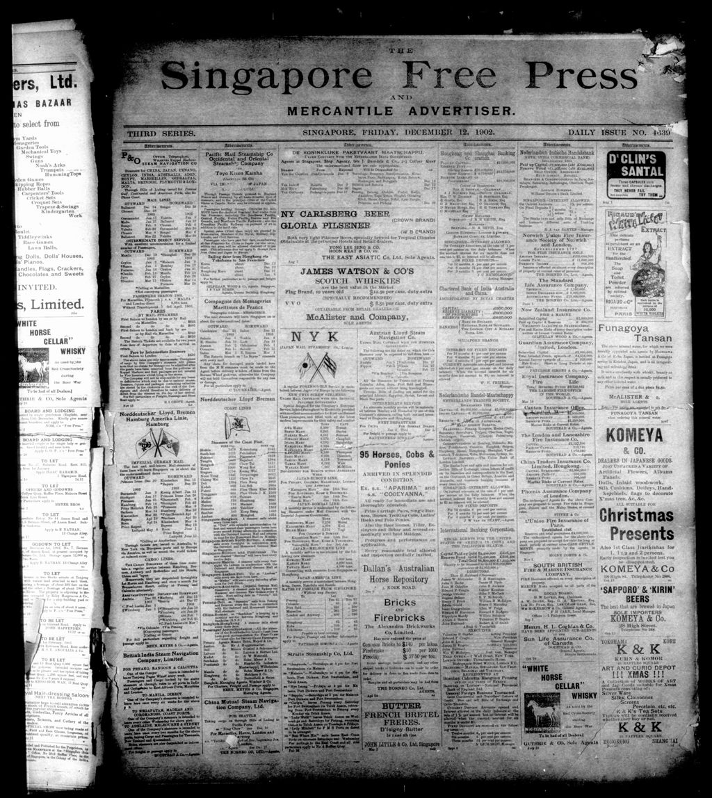 Miniature of Singapore Free Press and Mercantile Advertiser 12 December 1902