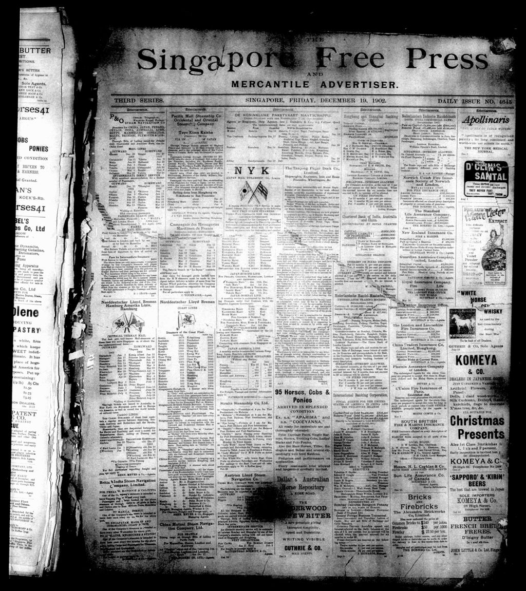 Miniature of Singapore Free Press and Mercantile Advertiser 19 December 1902