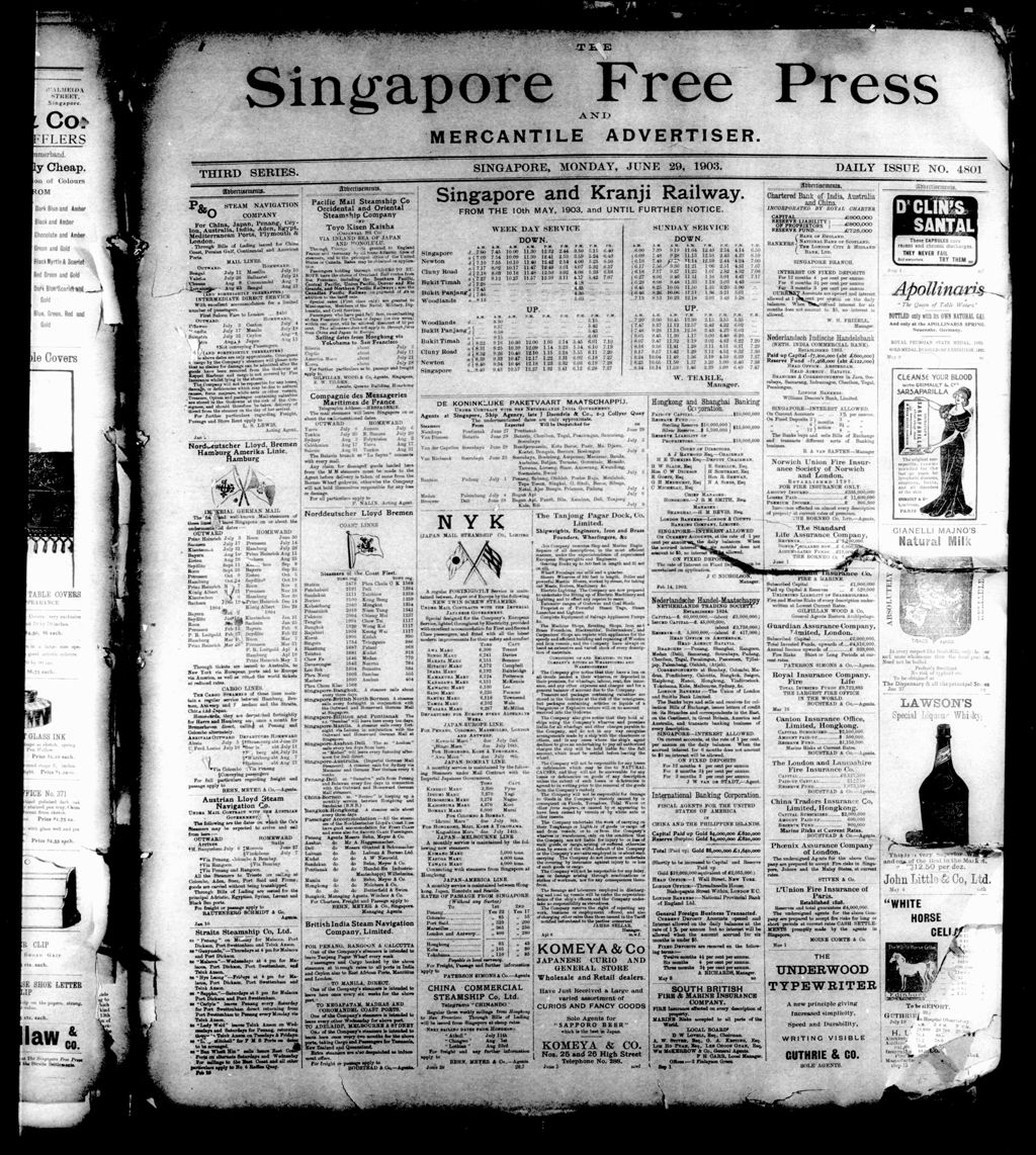 Miniature of Singapore Free Press and Mercantile Advertiser 29 June 1903