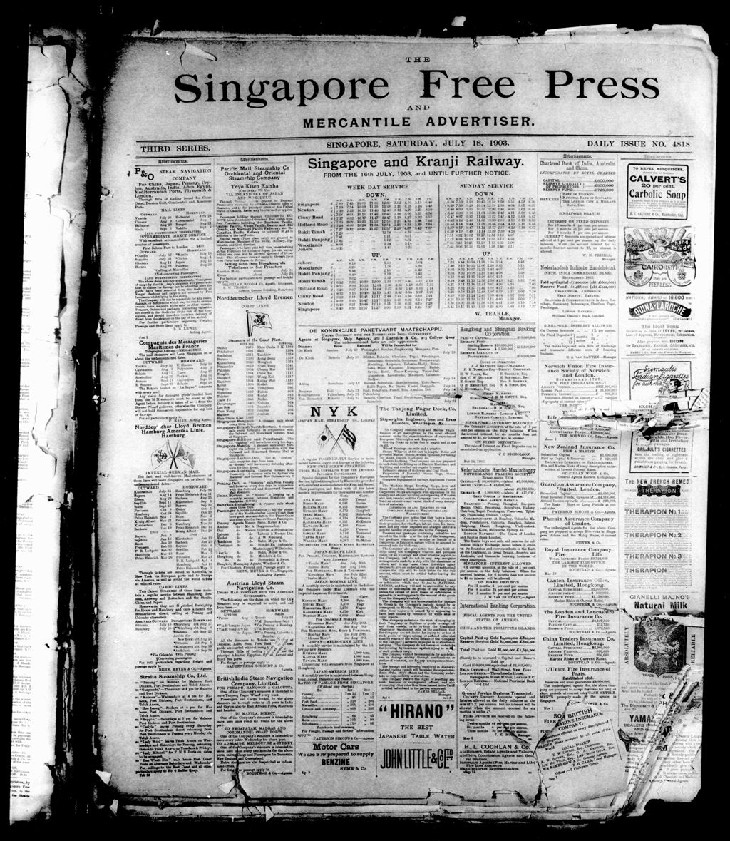 Miniature of Singapore Free Press and Mercantile Advertiser 18 July 1903