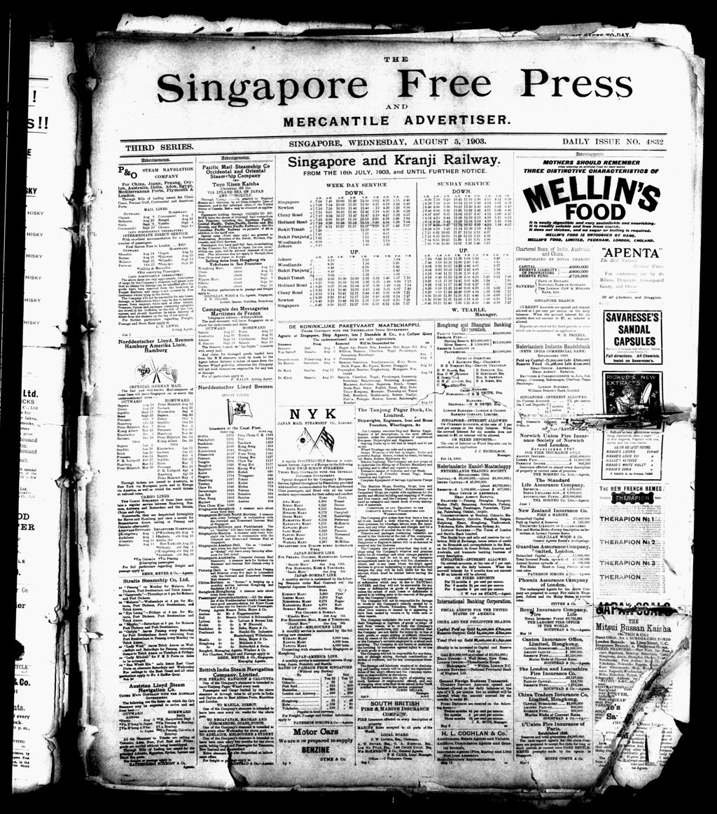 Miniature of Singapore Free Press and Mercantile Advertiser 05 August 1903