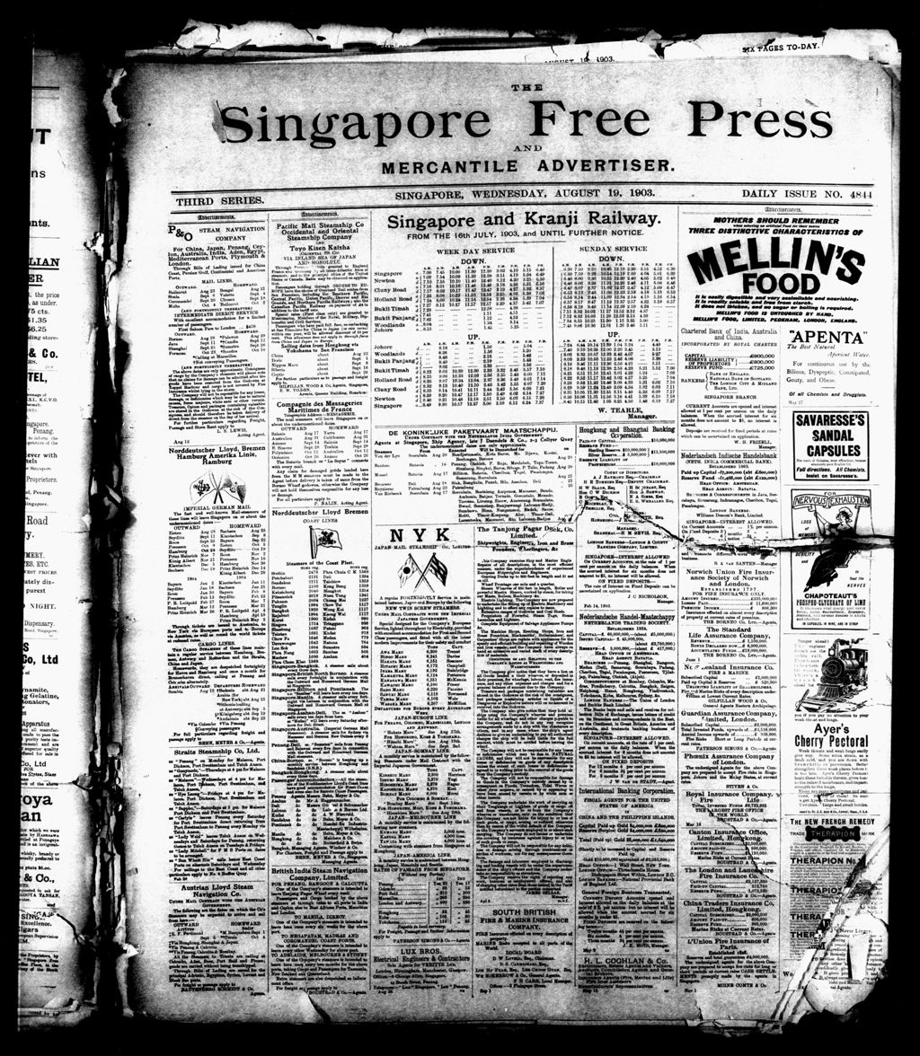 Miniature of Singapore Free Press and Mercantile Advertiser 19 August 1903