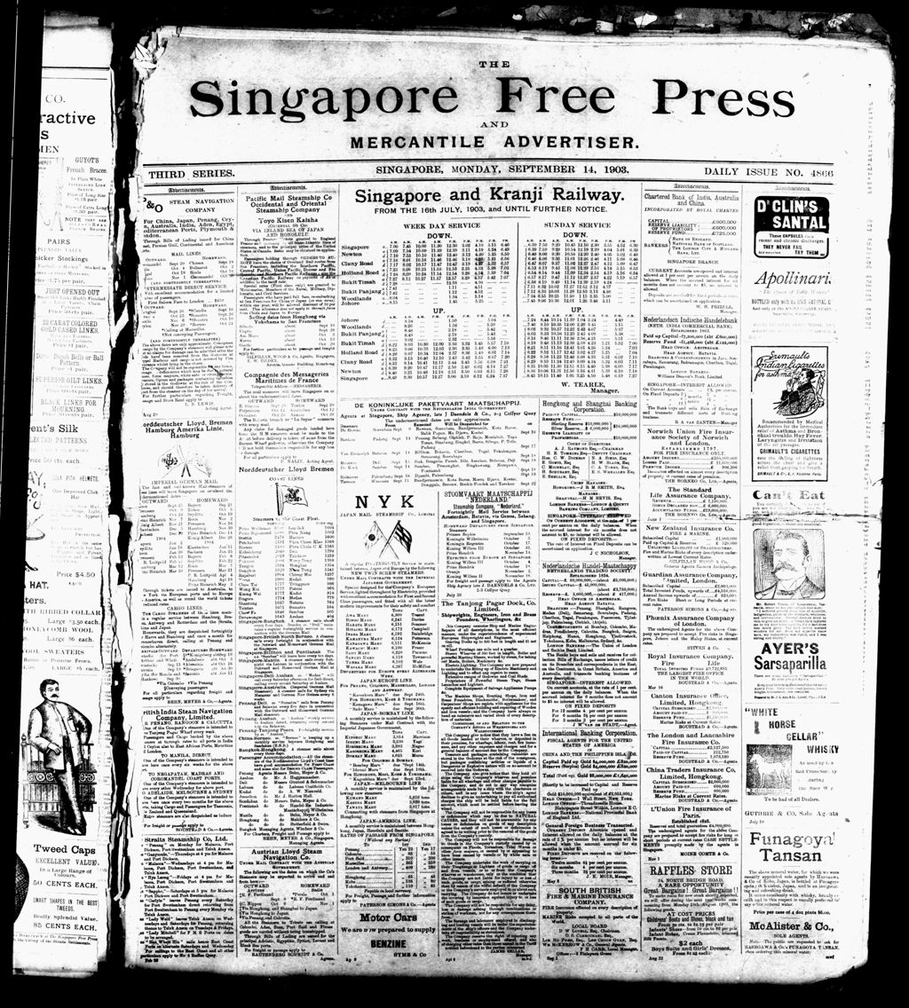 Miniature of Singapore Free Press and Mercantile Advertiser 14 September 1903