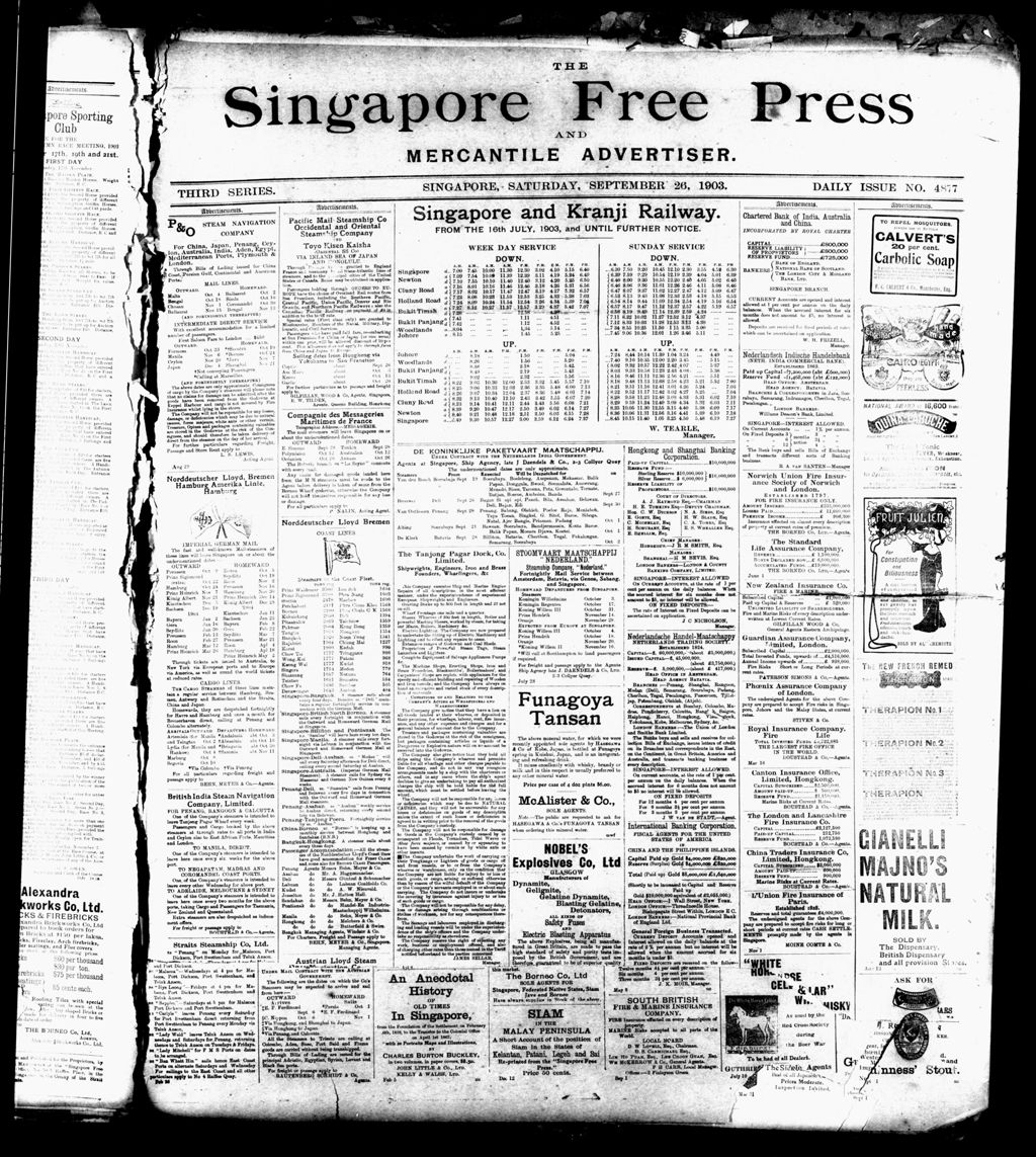 Miniature of Singapore Free Press and Mercantile Advertiser 26 September 1903