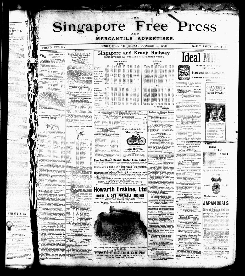 Miniature of Singapore Free Press and Mercantile Advertiser 01 October 1903