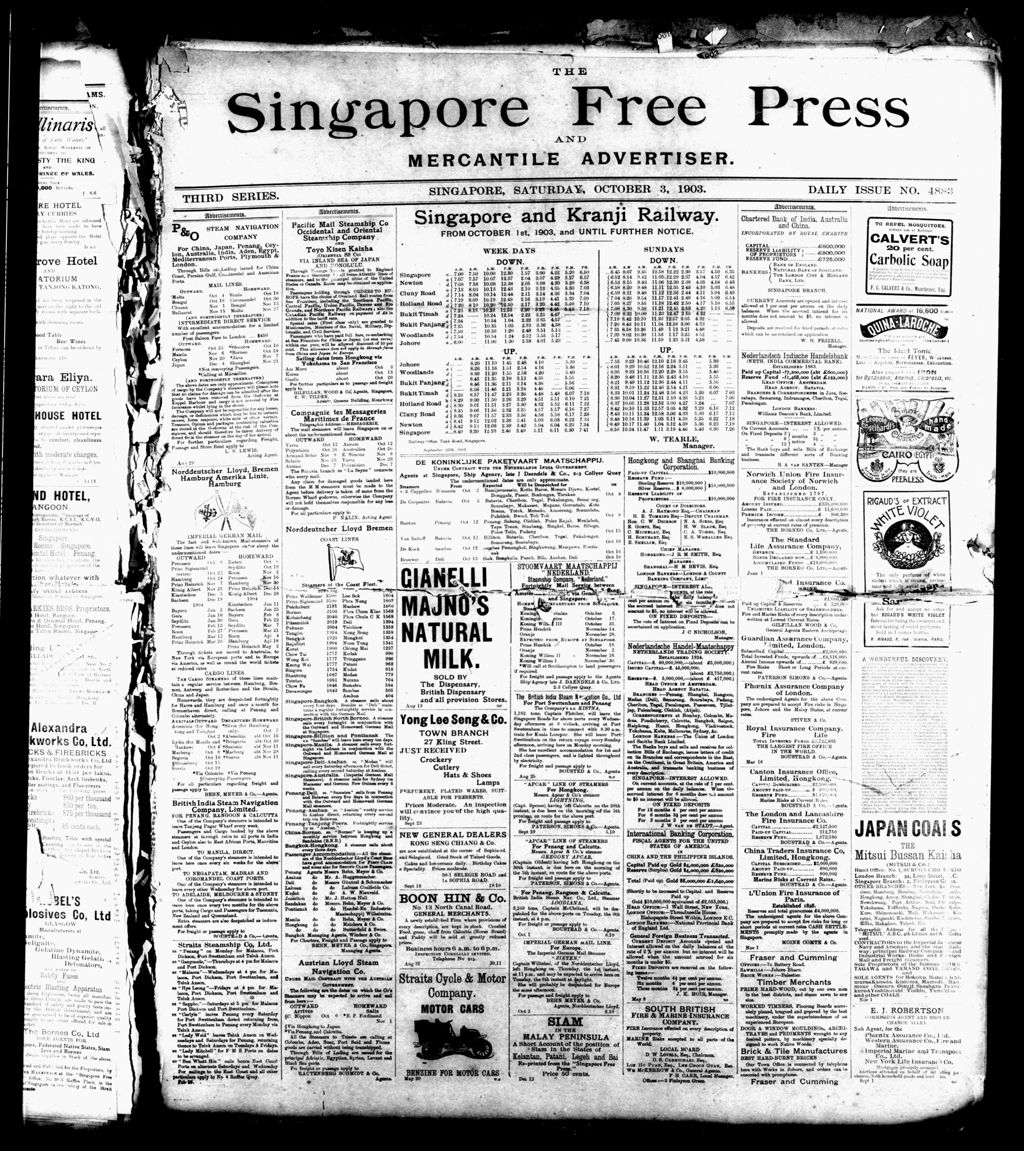 Miniature of Singapore Free Press and Mercantile Advertiser 03 October 1903