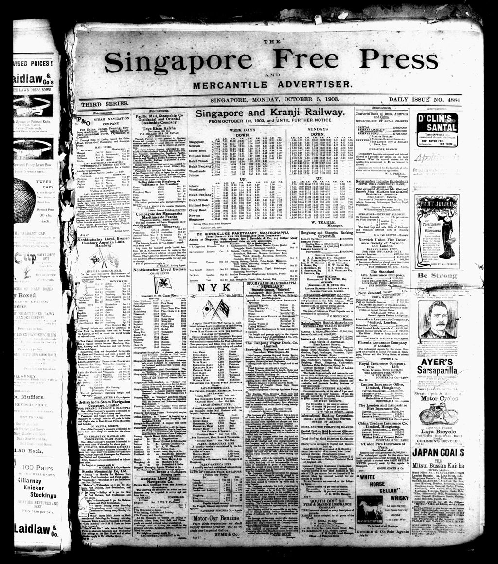 Miniature of Singapore Free Press and Mercantile Advertiser 05 October 1903