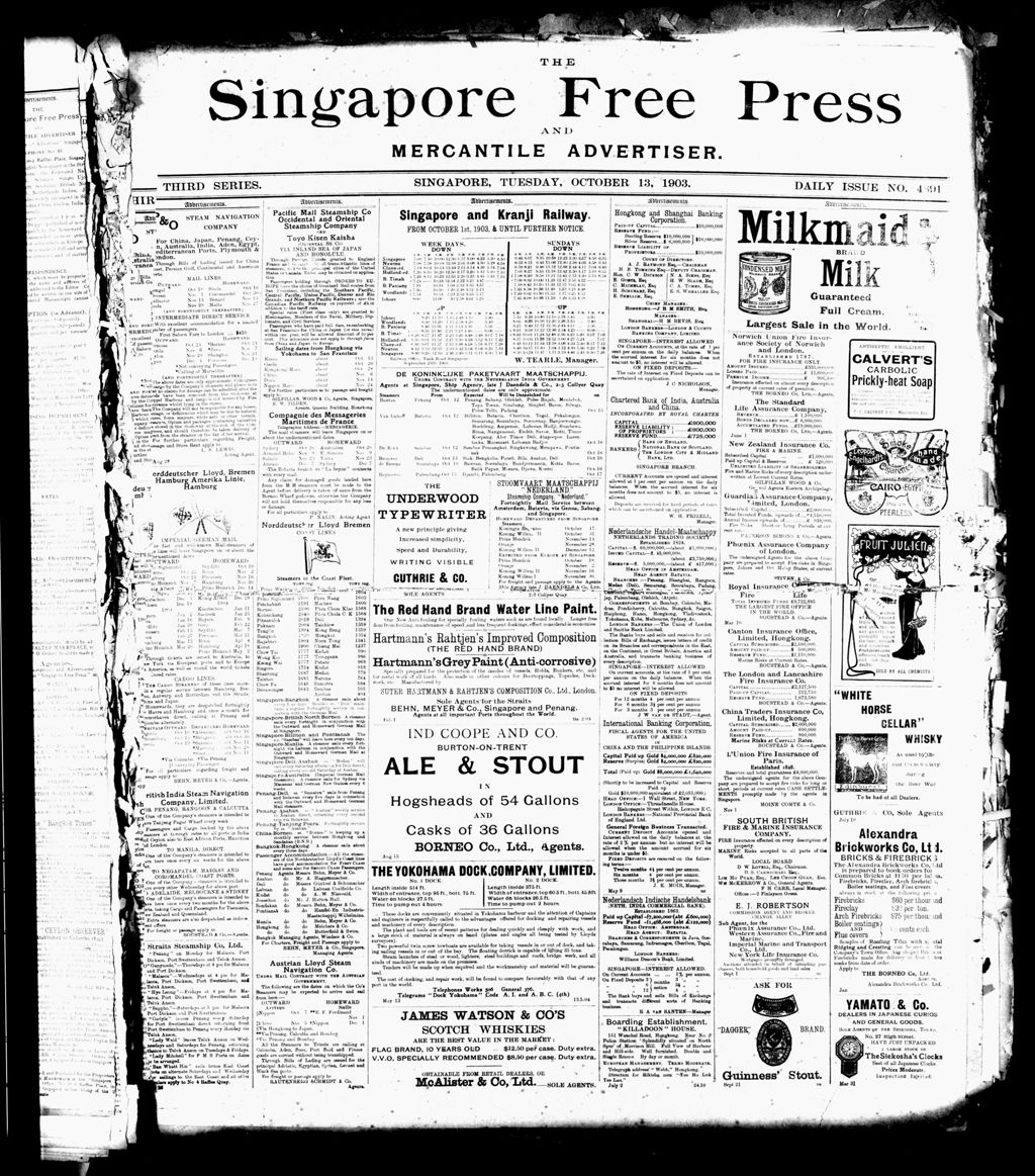 Miniature of Singapore Free Press and Mercantile Advertiser 13 October 1903