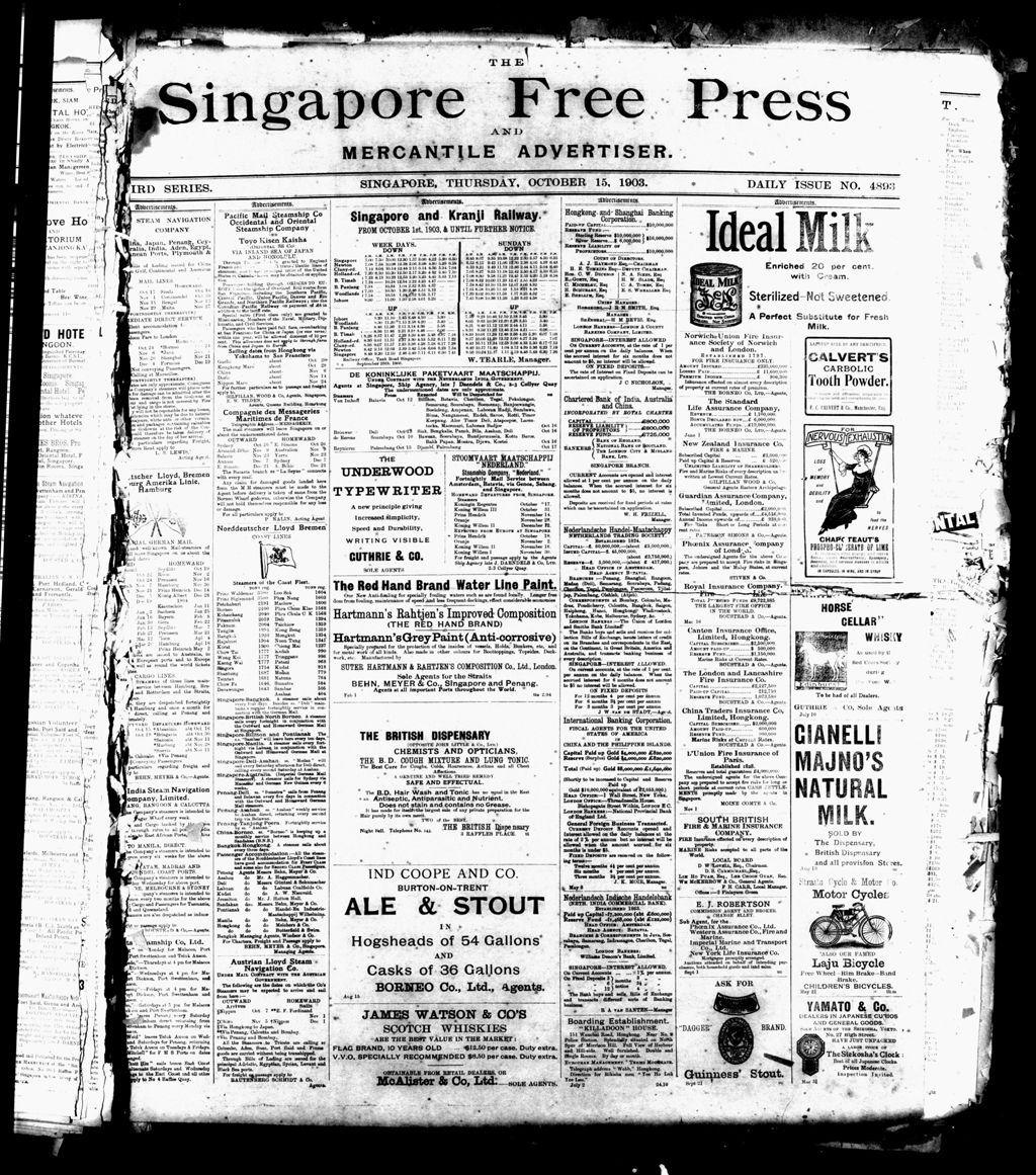 Miniature of Singapore Free Press and Mercantile Advertiser 15 October 1903