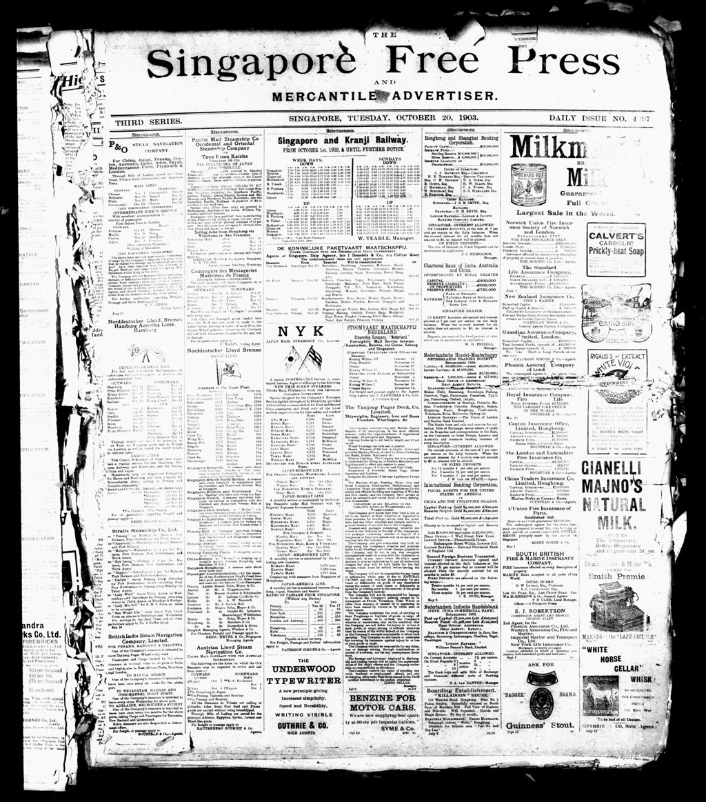 Miniature of Singapore Free Press and Mercantile Advertiser 20 October 1903