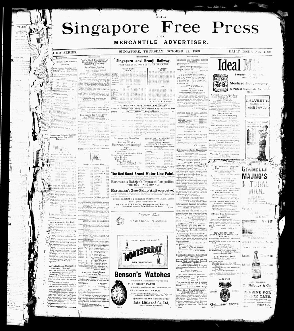 Miniature of Singapore Free Press and Mercantile Advertiser 22 October 1903