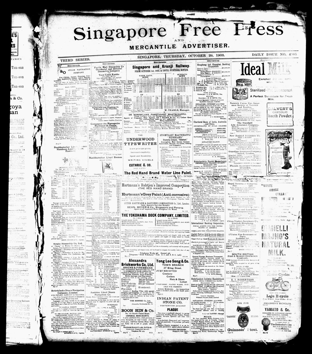 Miniature of Singapore Free Press and Mercantile Advertiser 29 October 1903