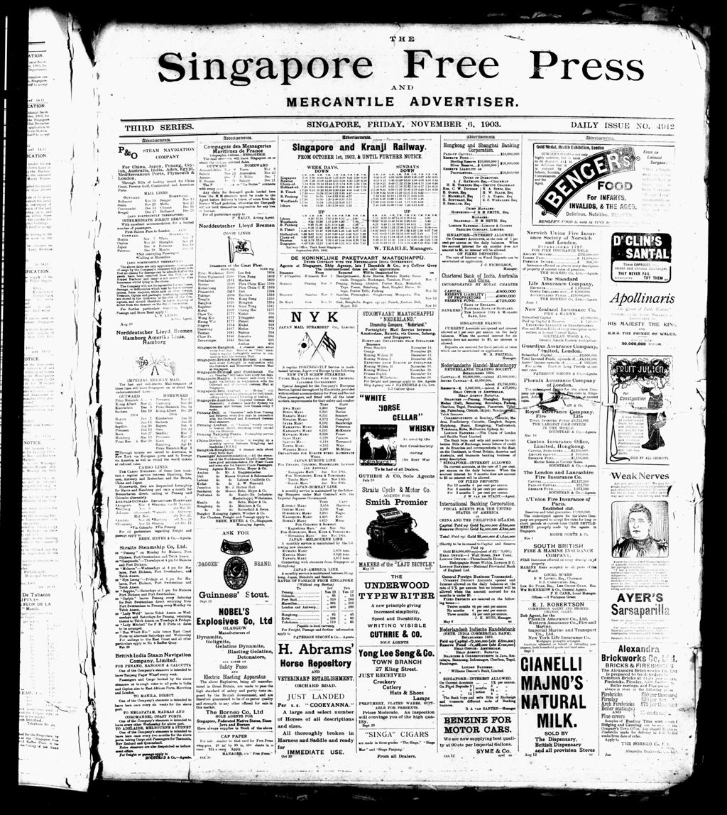 Miniature of Singapore Free Press and Mercantile Advertiser 06 November 1903