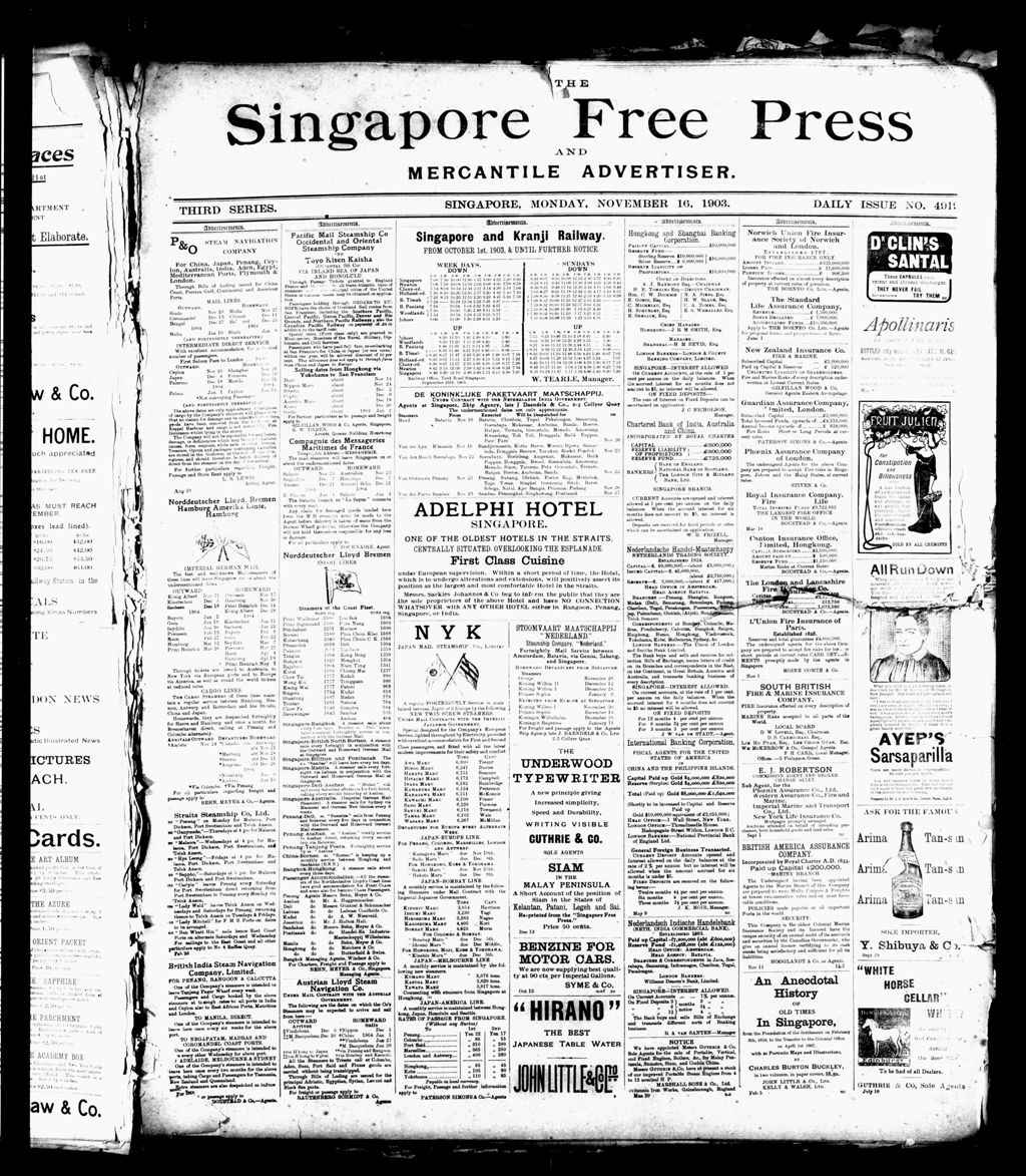 Miniature of Singapore Free Press and Mercantile Advertiser 16 November 1903