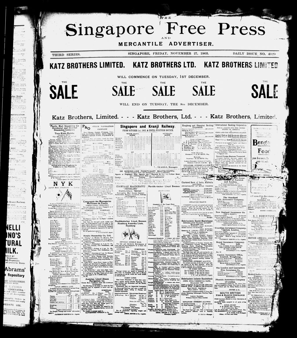 Miniature of Singapore Free Press and Mercantile Advertiser 27 November 1903