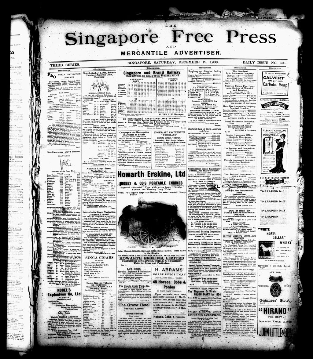 Miniature of Singapore Free Press and Mercantile Advertiser 19 December 1903