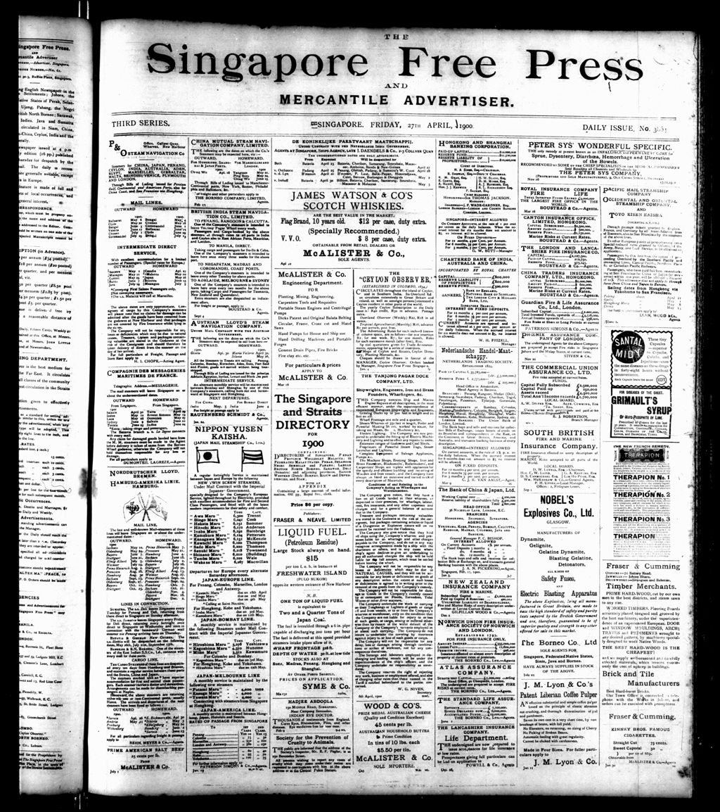 Miniature of Singapore Free Press and Mercantile Advertiser 27 April 1900