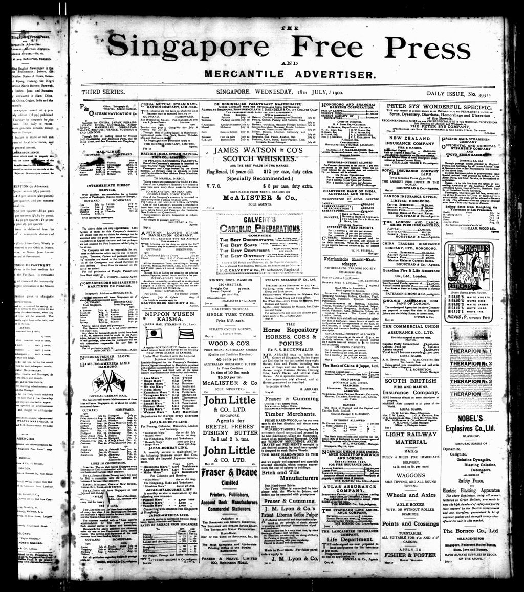 Miniature of Singapore Free Press and Mercantile Advertiser 18 July 1900