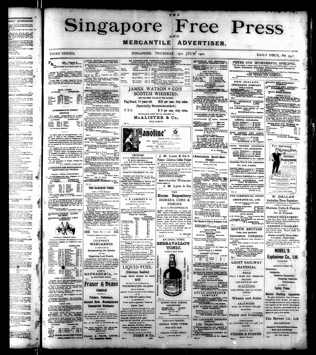 Miniature of Singapore Free Press and Mercantile Advertiser 19 July 1900