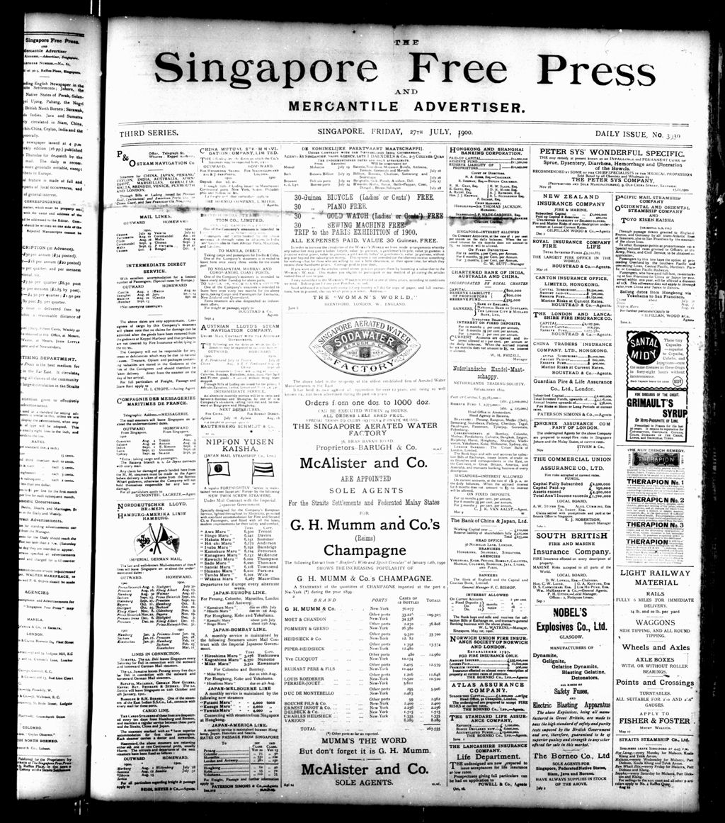 Miniature of Singapore Free Press and Mercantile Advertiser 27 July 1900