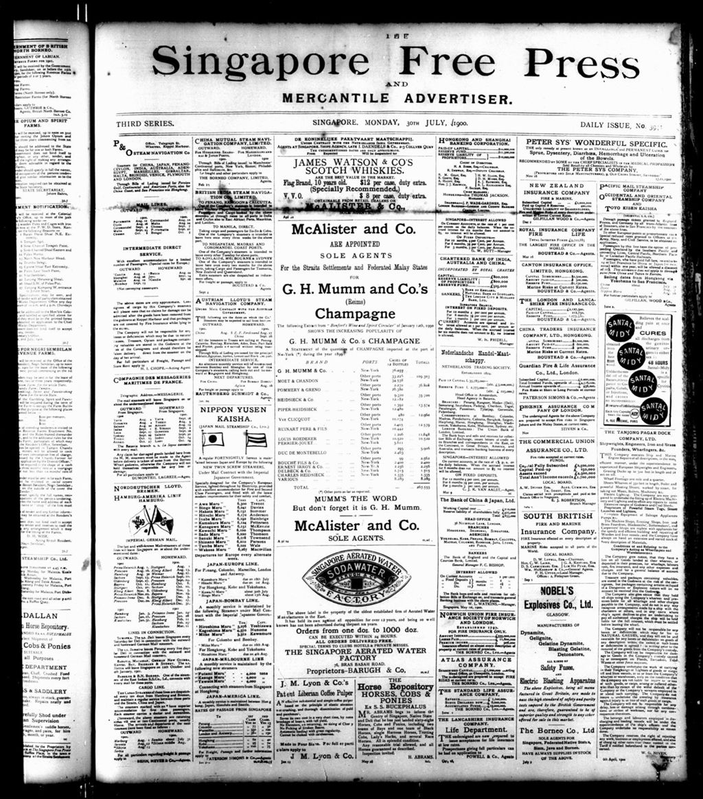 Miniature of Singapore Free Press and Mercantile Advertiser 30 July 1900